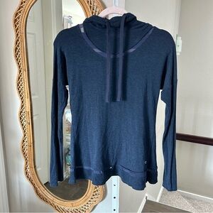ALO / Yoga Lounge Longsleeve Pullover Hoodie Shirt Split Back Mesh Blue